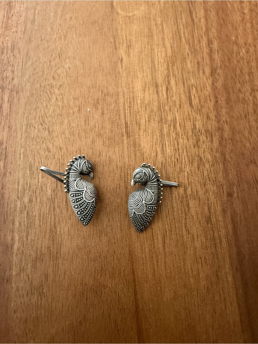 Sterling Silver Carved Feather Stud Earrings - Silver